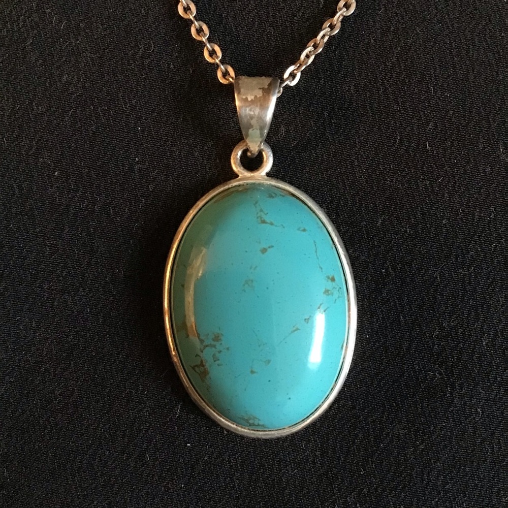 Turquoise and Sterling Pendant Necklace Italy